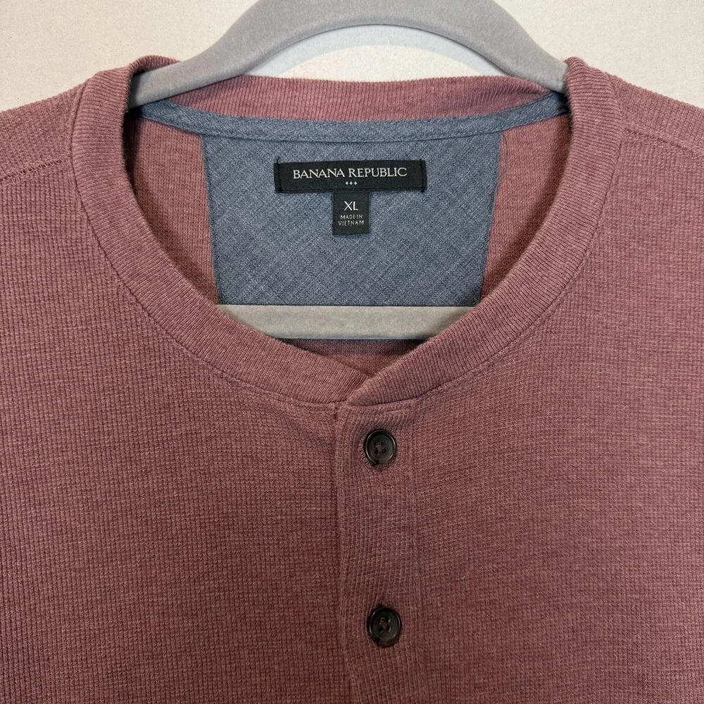 Banana Republic Shirt Mens XL Red‎ Thermal Long Sleeve Henley Tee Cotton